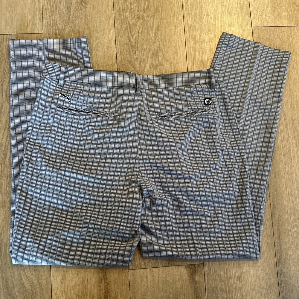 Puma Men's Plaid Golf Pants Drycell Gray 36x32" Lightweight Country Club